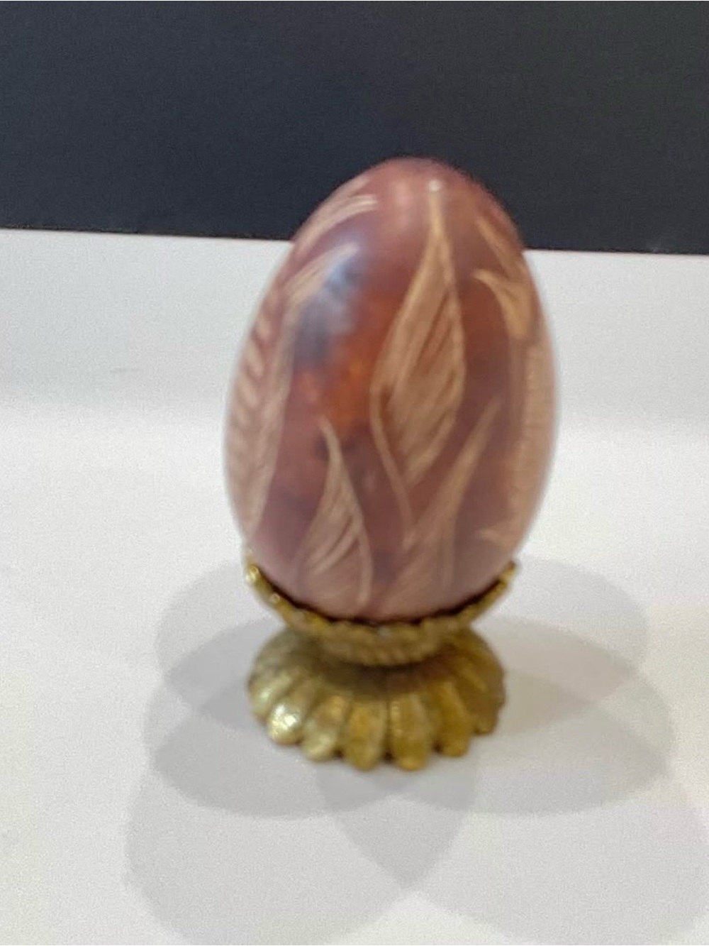 LOVELY AFRICAN KISII STYLE SOAPSTONE EGG on BRASS STAND